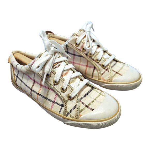 Coach Shoes - COACH Barrett Plaid Canvas Low Top Sneakers Women's Size 7 Cream Gold